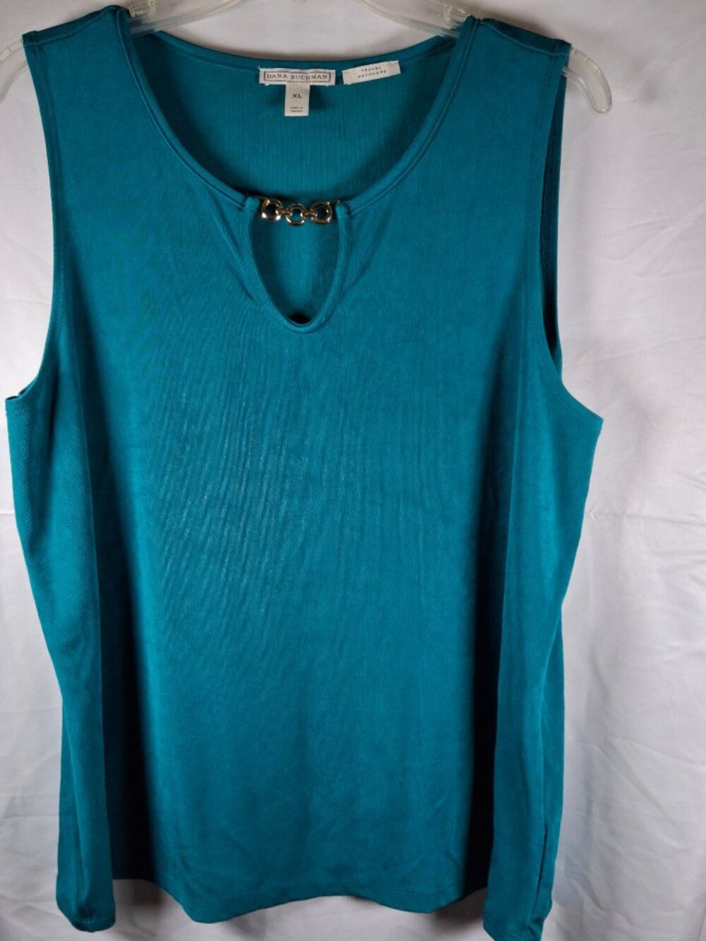 Dana Buchman XL Teal Tank Top with Gold Chain Detail